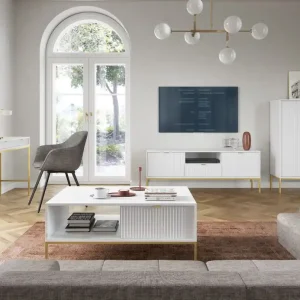 Wohnzimmer Komplett - Set K Worthing, 4-teilig, Farbe: Weiß / Gold Neu