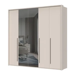 Drehtürenschrank mit Rahmen Neiafu 42, zwei Spiegeltüren, drei Kleiderstangen, Farbe: Kaschmir, Maße: 224 x 227 x 56 cm, verstellbare Füße, neun Einlegeböden Heißes Angebot