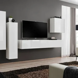 Top-Seller Außergewöhnliche Wohnwand Balestrand 33, Farbe: Weiß - Abmessungen: 160 x 330 x 40 cm (H x B x T), mit Push-to-open Funktion