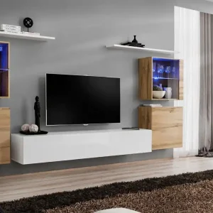 Wohnwand im edlen Design Balestrand 219, Farbe: Eiche Wotan / Weiß - Abmessungen: 160 x 320 x 40 cm (H x B x T), mit fünf Türen Bestseller