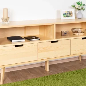 Abverkauf TV-Unterschrank Kiefer massiv natur Aurornis 58 - Abmessungen: 64 x 142 x 40 cm (H x B x T)