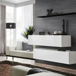 2er Set außergewöhnliche TV-Unterschränke Balestrand 342, Farbe: Schwarz / Weiß - Abmessungen: 110 x 130 x 30 cm (H x B x T), mit Push-to-open Funktion Preisknaller