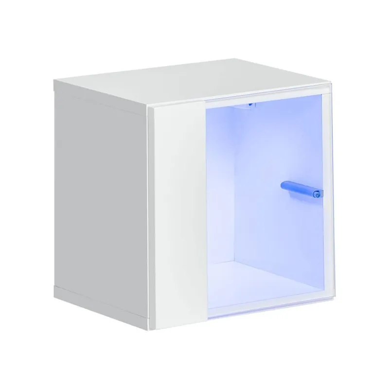 Schlichte Hängevitrine mit blauer LED-Beleuchtung Möllen 13, Farbe: Weiß - Abmessungen: 30 x 30 x 25 cm (H x B x T), mit Push-to-open Funktion Saisonangebot