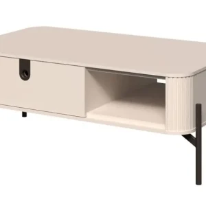 Couchtisch mit Schublade | 43 x 110 x 65 cm | Kaschmir matt | Soft Close System | Metallbeine | dekorative Relief-Streifen | 1 Fach Solange Der Vorrat Reicht