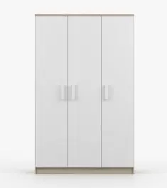 Kleiderschrank / Drehtürenschrank | Kleiderstange | 192 x 120 x 50 cm | Smolikas 108 | 9 Fächer |runde Holzgriffe | Weiß / Sonoma Eiche | 3 Türen Preiswert