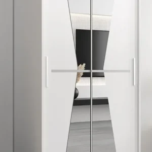 Schiebetürenschrank / Kleiderschrank Naranco 01 mit Spiegel, Farbe: Weiß matt - Abmessungen: 200 x 100 x 62 cm ( H x B x T) Nur Heute