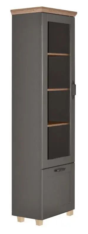 Heißes Angebot Vitrine Cuenca 01, Farbe: Eiche / Grau - Abmessungen: 209 x 60 x 39 cm (H x B x T)
