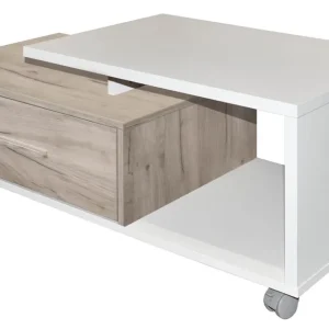 Couchtisch Granollers 07, Farbe: Eiche grau / Weiß Glanz - Abmessungen: 110 x 50 x 41 cm (B x T x H) Gratis Versand