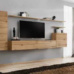 Mega-Angebot Wohnwand Balestrand 04, Farbe: Eiche Wotan - Abmessungen: 160 x 330 x 40 cm (H x B x T), mit Push-to-open Funktion