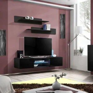 Jetzt Kaufen Dunkler TV-Schrank Raudberg 08, Farbe: Schwarz - Abmessungen: 30 x 160 x 40 cm (H x B x T), mit vier Fächern