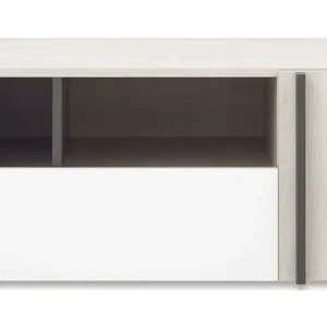 TV-Unterschrank mit einer Tür Schilde 12, Farbe: Eiche Weiß / Weiß / Anthrazit - Abmessungen: 40 x 120 x 53 cm (H x B x T) Top-Preis