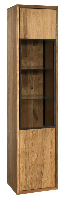 Abverkauf Vitrine Olinda 01, Türanschlag: Links, Farbe: Natur, Eiche teilmassiv – 201 x 55 x 39 (H x B x T)