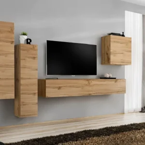 Wohnwand Balestrand 36, Farbe: Eiche Wotan - Abmessungen: 160 x 330 x 40 cm (H x B x T), mit Push-to-open Funktion Günstig