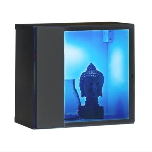 Graue Hängevitrine mit LED-Beleuchtung Möllen 15, Farbe: Grau - Abmessungen: 30 x 30 x 25 cm (H x B x T), mit Push-to-open Funktion Sonderangebot