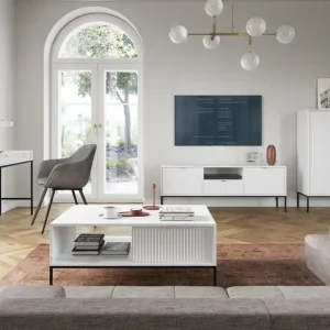 Sofort Bestellen Wohnzimmer Komplett - Set E Worthing, 4-teilig, Farbe: Weiß / Schwarz / Gold