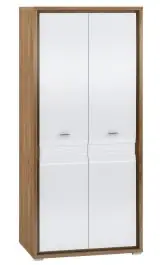 Drehtürenschrank / Kleiderschrank Tempe 01, Farbe: Nussfarben / Weiß Hochglanz, Fronteinsatz: Weiß - Abmessungen: 203 x 92 x 62 cm (H x B x T), mit 2 Türen und 3 Fächern Sale