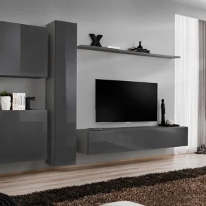 Wohnwand im schlichten Design Balestrand 83, Farbe: Grau - Abmessungen: 180 x 330 x 40 cm (H x B x T), mit 12 Fächern Nur Heute