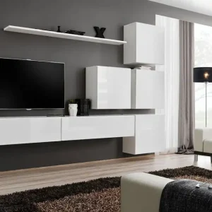 Jetzt Kaufen Wohnwand mit modernen Design Balestrand 129, Farbe: Weiß - Abmessungen: 200 x 310 x 40 cm (H x B x T), mit sechs Fächern