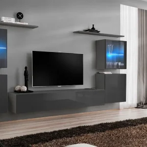 Wohnwand mit genügend Stauraum Balestrand 211, Farbe: Grau - Abmessungen: 160 x 320 x 40 cm (H x B x T), mit 11 Fächern Sonderaktion