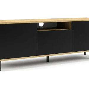 Hängender TV-Unterschrank / TV-Möbel Zapopan 102, Farbe: Eiche Artisan / Schwarz, Push-to-open Funktion, Maße: 42 x 150 x 40 cm, ein Kabelloch, eine Kipptür Knallerangebot