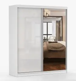 Neue Kollektion 2,3 Meter breiter Schiebetürenschrank / Kleiderschrank mit Spiegel | Weiß | Gorski 55 | 218 x 233 x 61 cm | 2 Türen | 12 Fächer | Einfarbiger Stil