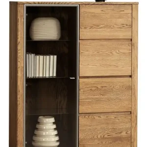 Ausverkauf Vitrine Jussara 11, Farbe: Bernstein, Eiche teilmassiv – 150 x 124 x 42 cm (H x B x T)