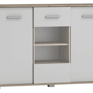 Vitrine Kavieng 10, Farbe: Eiche / Weiß - Abmessungen: 86 x 125 x 40 cm (H x B x T) Angebot