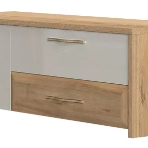 Gratis Versand TV-Unterschrank Gataivai 23, Farbe: Beige Hochglanz / Walnuss - Abmessungen: 48 x 135 x 46 cm (H x B x T)