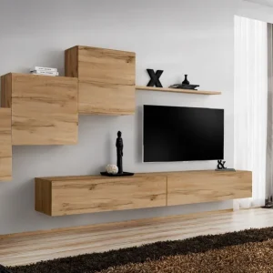 Begrenztes Angebot Stylische Wohnwand Balestrand 147, Farbe: Grau - Abmessungen: 150 x 330 x 40 cm (H x B x T), mit genügend Stauraum