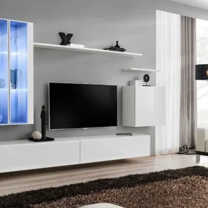 Super-Preis Große Wohnwand Balestrand 177, Farbe: Weiß - Abmessungen: 160 x 270 x 40 cm (H x B x T), mit LED-Beleuchtung