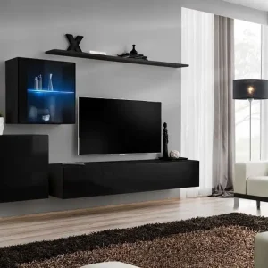 Top-Preis Wohnwand im schlichten Design Balestrand 226, Farbe: Schwarz - Abmessungen: 150 x 250 x 40 cm (H x B x T), mit Push-to-open Funktion