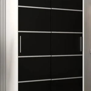 Schiebetürenschrank / Kleiderschrank Jan 02A, Farbe: Weiß matt / Schwarz - Abmessungen: 200 x 120 x 62 cm ( H x B x T) Sonderaktion