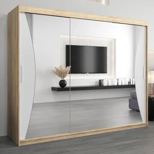 Letzte Chance Schiebetürenschrank / Kleiderschrank Serbota 06 mit Spiegel, Farbe: Eiche Sonoma / Weiß matt - Abmessungen: 200 x 250 x 62 cm (H x B x T)