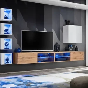 Neu Helle Wohnwand Volleberg 91, Farbe: Eiche Wotan / Weiß - Abmessungen: 150 x 280 x 40 cm (H x B x T), mit genügend Stauraum