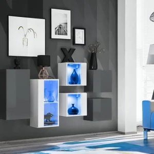 Hängeschränke / Hängevitrinen Set mit edlen Design Volleberg 104, Farbe: Grau / Weiß - Abmessungen: 80 x 150 x 25 cm (H x B x T), mit genügend Stauraum Top-Seller