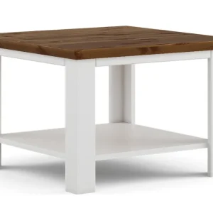 Echt Couchtisch Gimone 08 in Weiß / Tabacco, für Wohnzimmer, finnische Kiefer, 1 Einlegeboden zur Aufbewahrung von Fernbedienung, 48 x 70 x 70 cm