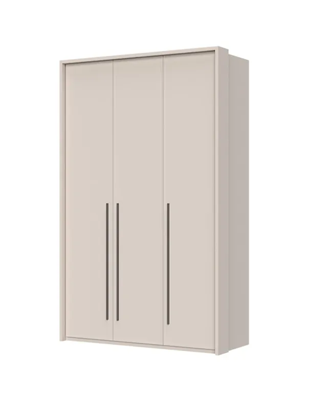 Ausverkauf Dreitüriger Kleiderschrank mit Rahmen Neiafu 32, Farbe: Kaschmir, zwei Kleiderstangen, Soft-Close-Funktion, Maße: 226 x 142 x 60 cm, verstellbare Füße