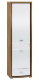 Garantierte Lieferung Schrank Tempe 02, Farbe: Nussfarben / Weiß Hochglanz, Fronteinsatz: Weiß - Abmessungen: 203 x 60 x 41 cm (H x B x T), mit 2 Türen, 1 Schublade und 5 Fächern