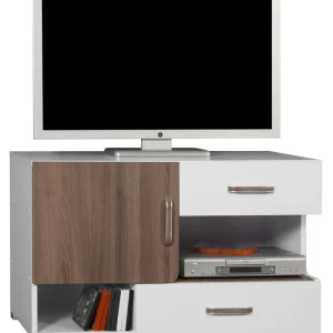 TV-Unterschrank Bulolo 18, Farbe: Weiß / Nuss - Abmessungen: 61 x 100 x 50 cm (H x B x T) Markenprodukt