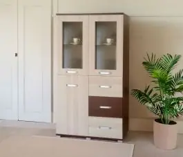 Vitrine Cikupa 25, Farbe: Nuss / Ulme - Abmessungen: 160 x 90 x 40 cm (H x B x T) Saisonangebot