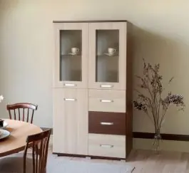 Vitrine Cikupa 26, Farbe: Nuss / Ulme - Abmessungen: 190 x 90 x 40 cm (H x B x T) Schnäppchen