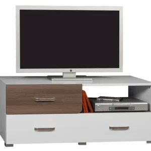 TV-Unterschrank Bulolo 17, Farbe: Weiß / Nuss - Abmessungen: 47 x 120 x 50 cm (H x B x T) Neue Kollektion