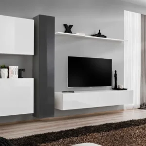 Wohnwand mit genügend Stauraum Balestrand 88, Farbe: Grau / Weiß - Abmessungen: 180 x 330 x 40 cm (H x B x T), mit Push-to-open Funktion Nur Für Kurze Zeit