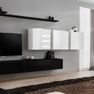 Wohnwand mit genügend Stauraum Balestrand 102, Farbe: Schwarz / Weiß - Abmessungen: 150 x 340 x 40 cm (H x B x T), mit fünf Türen Sofort Bestellen