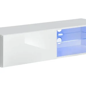 Markenprodukt Kleiner TV-Unterschrank Möllen 21, Farbe: Weiß - Abmessungen: 30 x 120 x 40 cm (H x B x T), mit blauer LED-Beleuchtung