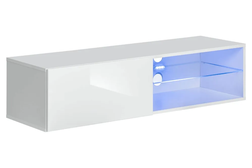 Markenprodukt Kleiner TV-Unterschrank Möllen 21, Farbe: Weiß - Abmessungen: 30 x 120 x 40 cm (H x B x T), mit blauer LED-Beleuchtung