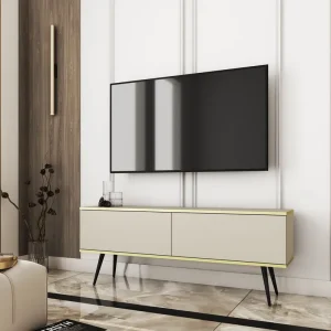 Aktuell TV-Möbel / TV-Unterschrank mit Push-to-open Funktion Horsham 30, Farbe: Beige, Beine: Schwarz, ABS-Kantenschutz, zwei Kippfächer, für Wohnzimmer