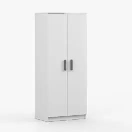 Drehtürenschrank / Kleiderschrank | Weiß | Smolikas 72 | 192 x 80 x 50 cm | 2 Türen | 5 Fächer | 1 Kleiderstange | graue Holzgriffe | viel Stauraum Online Kaufen