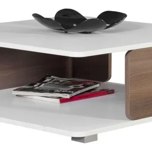 Neu Couchtisch Bulolo 01, Farbe: Weiß / Nuss - Abmessungen: 75 x 80 x 33 cm (B x T x H)