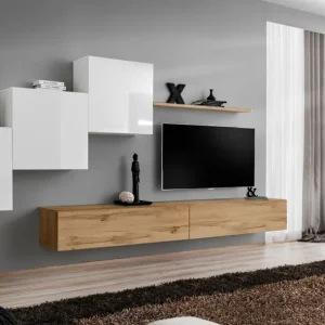 Direkt Vom Hersteller Wohnwand Balestrand 156, Farbe: Weiß / Eiche Wotan - Abmessungen: 150 x 330 x 40 cm (H x B x T), mit fünf Türen und 10 Fächern